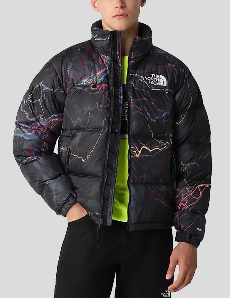 Caçadora THE NORTH FACE 1996 retro nuptse jacket tnf black trail glow print